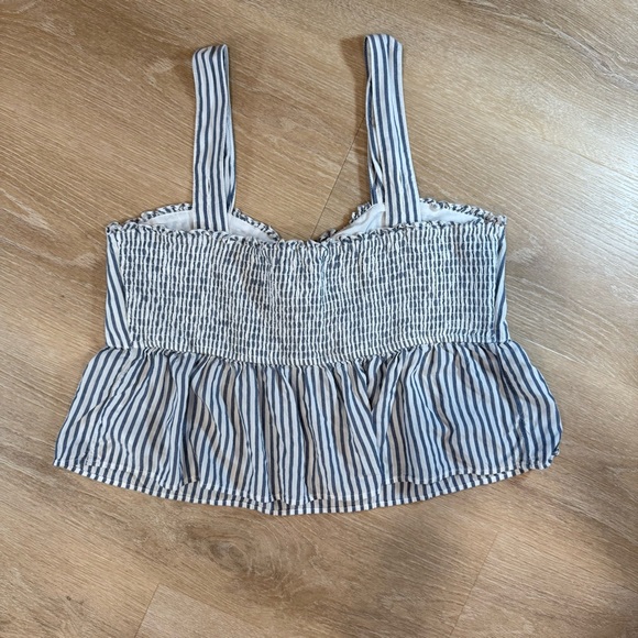 American Eagle Tie-Front‎ Babydoll Sleeveless Striped Blue Blouse Womens XL - Picture 10 of 13